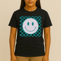 Funny Happy Face Checkered Pattern Smile Face Meme T-Shirt