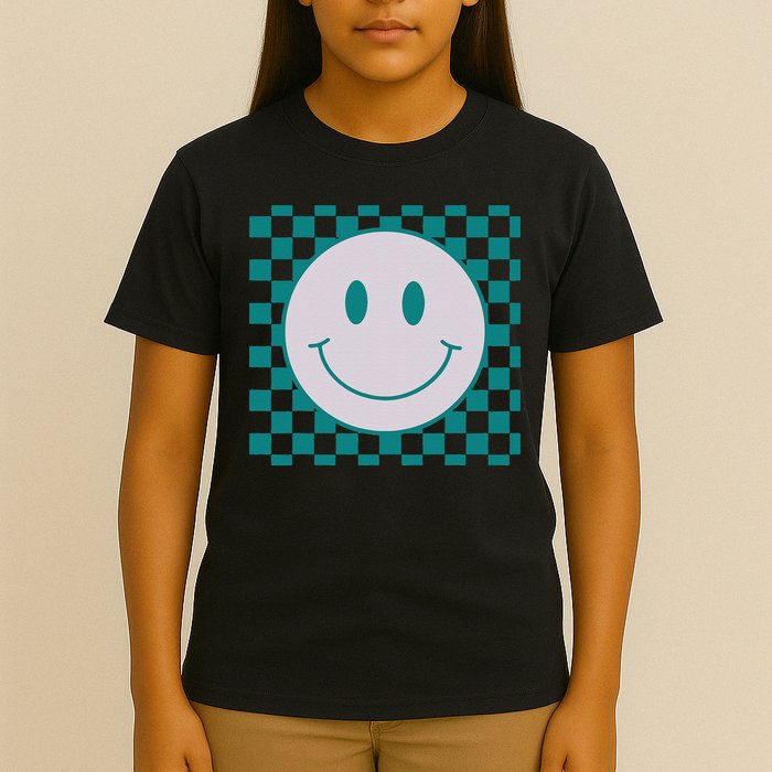 Funny Happy Face Checkered Pattern Smile Face Meme T-Shirt