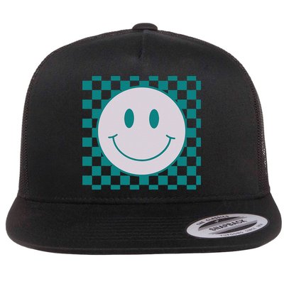 Funny Happy Face Checkered Pattern Smile Face Meme Flat Bill Trucker Hat