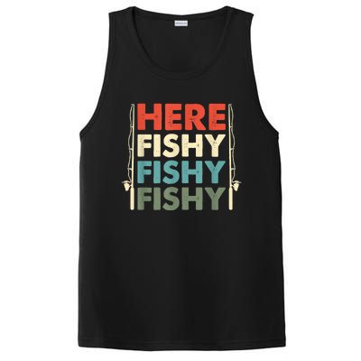 Funny Here Fishy Fishy Fishy Shirt Fish Hunting Fishing Fishrod Fisherman PosiCharge Competitor Tank