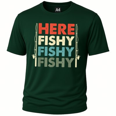 Funny Here Fishy Fishy Fishy Shirt Fish Hunting Fishing Fishrod Fisherman Cooling Performance Crew T-Shirt