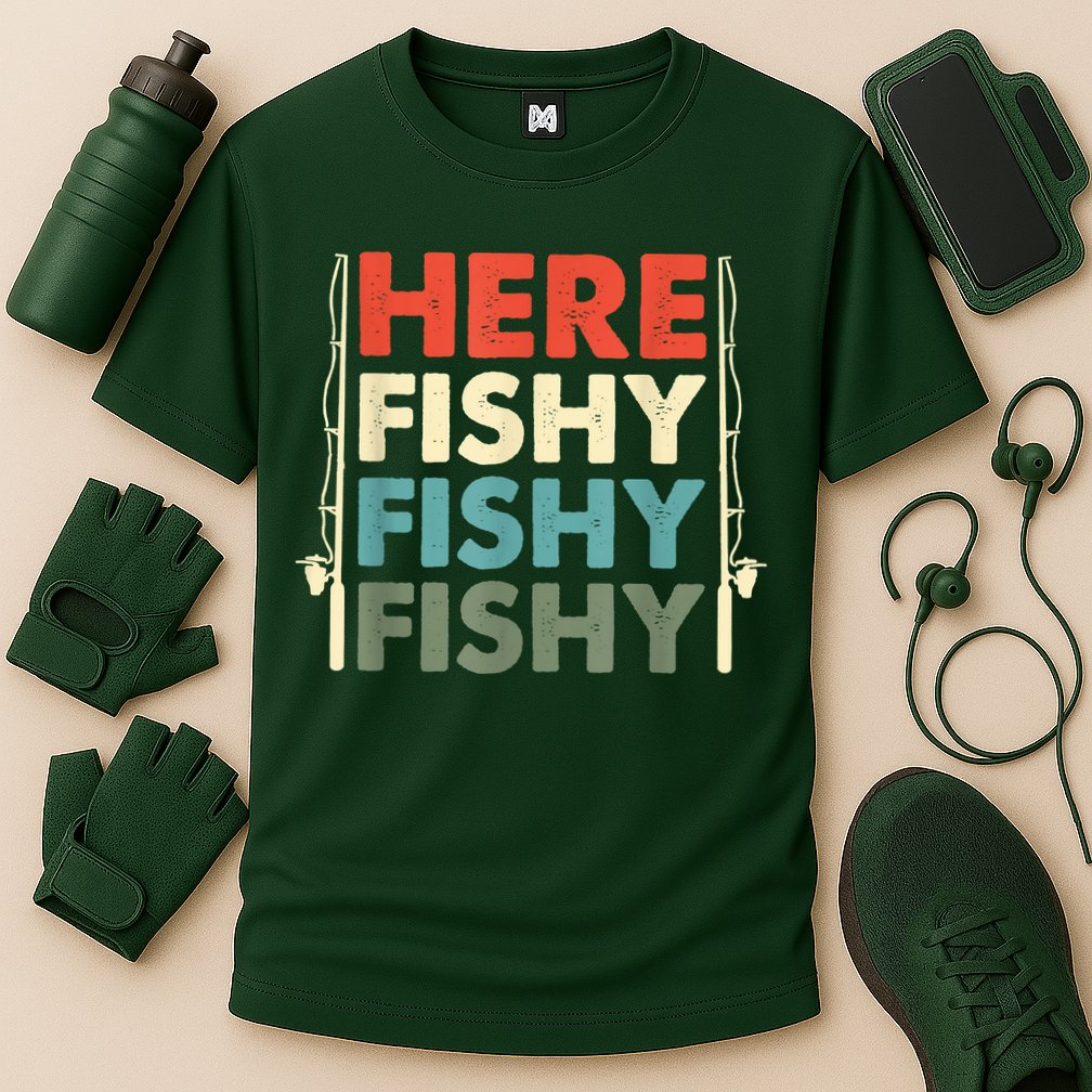 Funny Here Fishy Fishy Fishy Shirt Fish Hunting Fishing Fishrod Fisherman Cooling Performance Crew T-Shirt