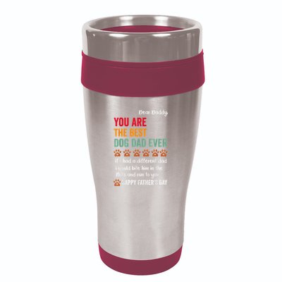 Funny Happy Fathers Day From Dog Treats To Dad Quote Fathers Day Paw Dog Dad 16oz Travel Tumbler
