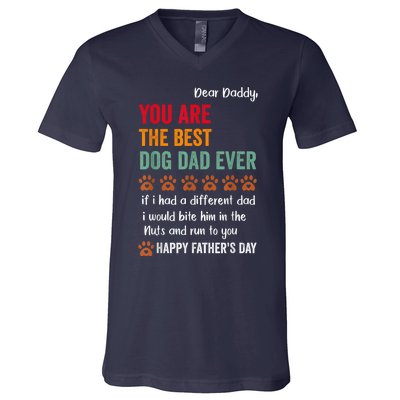 Funny Happy Fathers Day From Dog Treats To Dad Quote Fathers Day Paw Dog Dad V-Neck T-Shirt