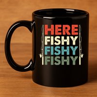 Fish Hunting Fishing Fishrod Fisherman 11oz C Handle Ceramic Mug
