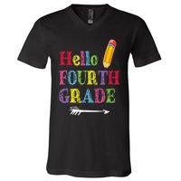 Funny Hello Fourth Grade Funny Back To The School V-Neck T-Shirt