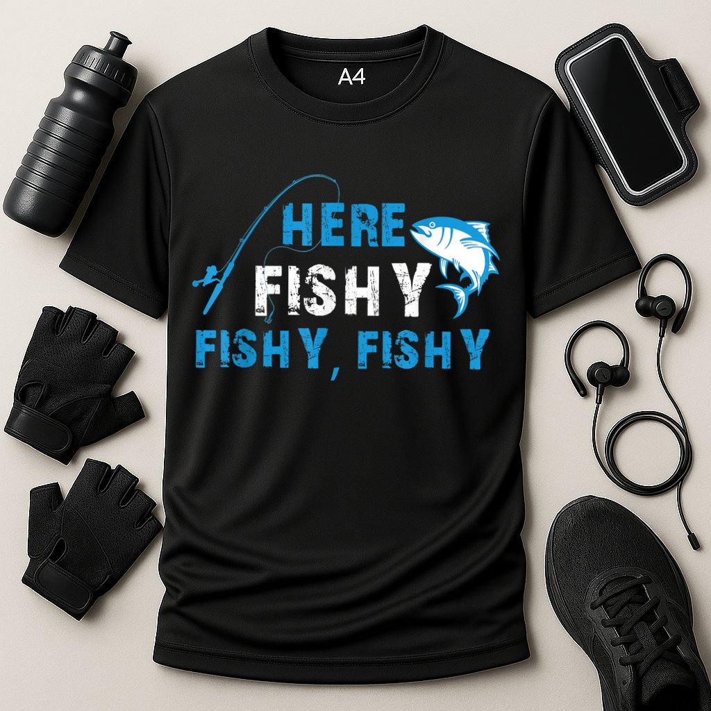 Funny Here Fishy Fishy Fishy Shirt Fish Hunting Fishing Fishrod Fisherman Cooling Performance Crew T-Shirt