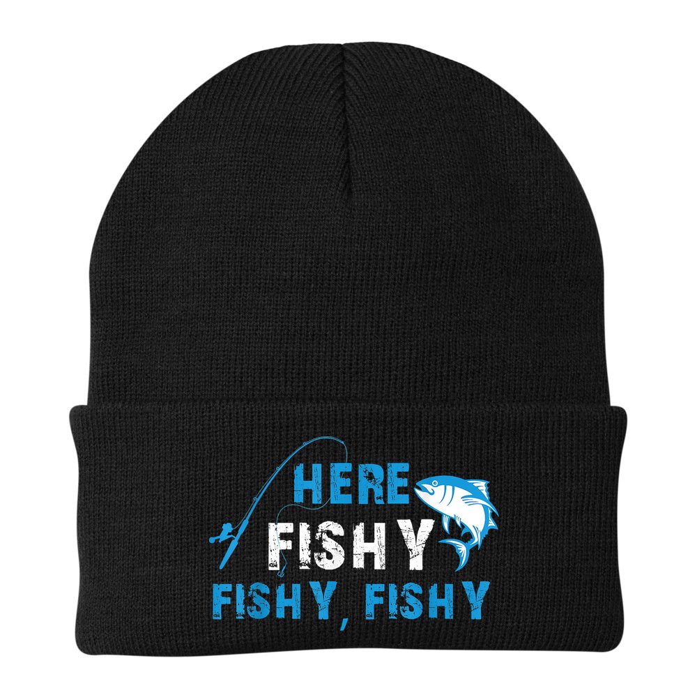 Funny Here Fishy Fishy Fishy Shirt Fish Hunting Fishing Fishrod Fisherman Beanie