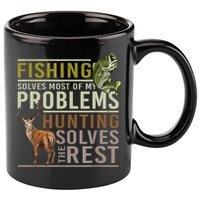 Funny Hunting Fishing Solves Most Of My Problems Gift 11oz C Handle Ceramic Mug