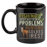 Funny Hunting Fishing Solves Most Of My Problems Gift 11oz C Handle Ceramic Mug