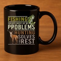 Funny Hunting Fishing Solves Most Of My Problems Gift 11oz C Handle Ceramic Mug