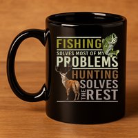 Funny Hunting Fishing Solves Most Of My Problems Gift 11oz C Handle Ceramic Mug