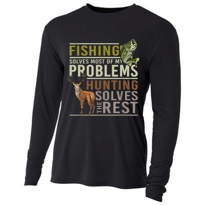 Funny Hunting Fishing Solves Most Of My Problems Gift Cooling Performance Long Sleeve Crew