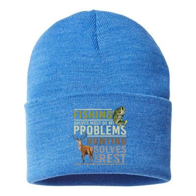 Funny Hunting Fishing Solves Most Of My Problems Gift Sustainable Knit Beanie