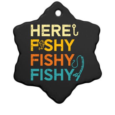 Fishing Here Fishy Retro Fish Lover Fisherman Ceramic Star Ornament