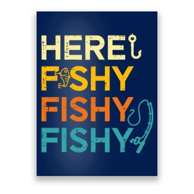 Fishing Here Fishy Retro Fish Lover Fisherman Poster