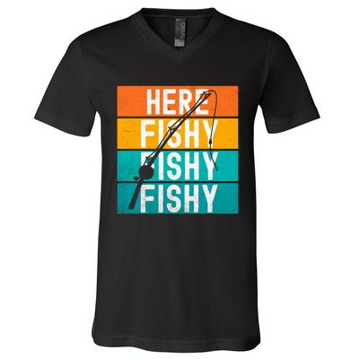 Fishing Here Fishy V-Neck T-Shirt