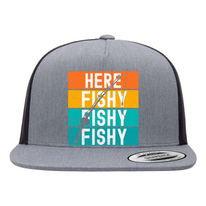 Fishing Here Fishy Flat Bill Trucker Hat