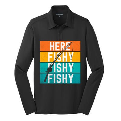 Fishing Here Fishy Silk Touch Performance Long Sleeve Polo