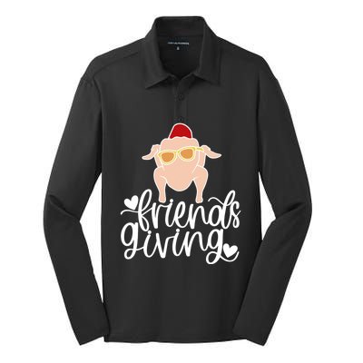 Funny Happy Friendsgiving Turkey Friends Giving Silk Touch Performance Long Sleeve Polo