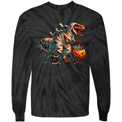 Funny Halloween For Boy T Rex Dinosaur Mummy Costume Tie-Dye Long Sleeve Shirt