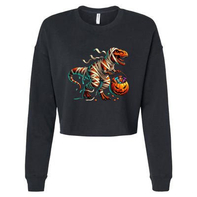 Funny Halloween For Boy T Rex Dinosaur Mummy Costume Cropped Pullover Crew