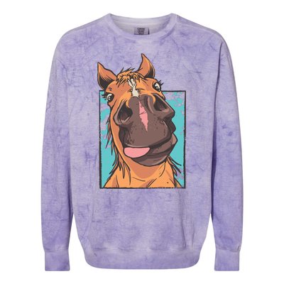 Funny Horse Face Colorblast Crewneck Sweatshirt