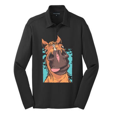 Funny Horse Face Silk Touch Performance Long Sleeve Polo