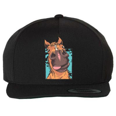 Funny Horse Face Wool Snapback Cap