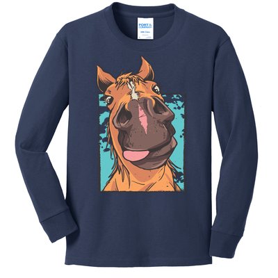 Funny Horse Face Kids Long Sleeve Shirt