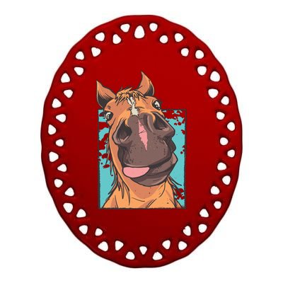 Funny Horse Face Ceramic Oval Ornament