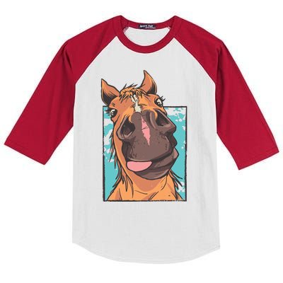 Funny Horse Face Kids Colorblock Raglan Jersey