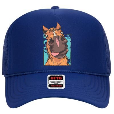 Funny Horse Face High Crown Mesh Back Trucker Hat