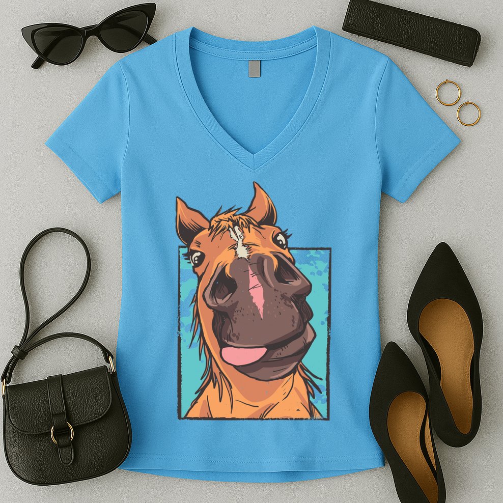 Funny Horse Face Women's V-Neck T-Shirt