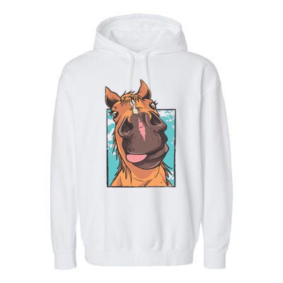 Funny Horse Face Garment-Dyed Fleece Hoodie