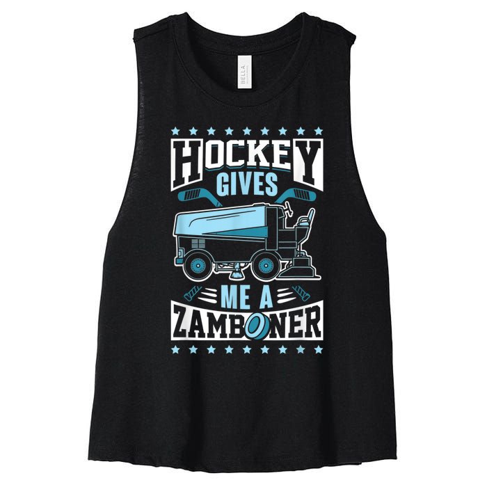 Funny Hockey For Men Hockey Gives Me A Zamboner Women's Racerback Cropped Tank