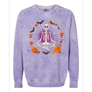 Funny Halloween Fall Autumn Namaste Yoga Skeleton Colorblast Crewneck Sweatshirt