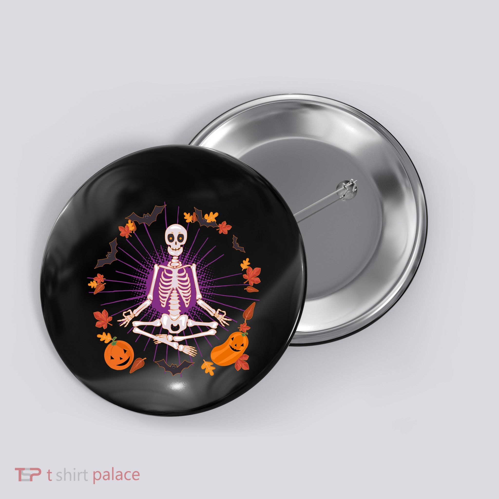 Funny Halloween Fall Autumn Namaste Yoga Skeleton Button