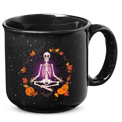 Funny Halloween Fall Autumn Namaste Yoga Skeleton 15oz Campfire Ceramic Mug