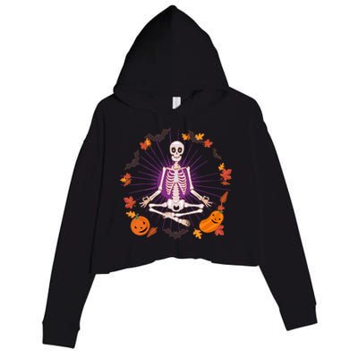 Funny Halloween Fall Autumn Namaste Yoga Skeleton Crop Fleece Hoodie