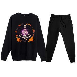 Funny Halloween Fall Autumn Namaste Yoga Skeleton Premium Crewneck Sweatsuit Set