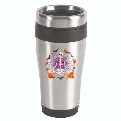 Funny Halloween Fall Autumn Namaste Yoga Skeleton 16oz Travel Tumbler