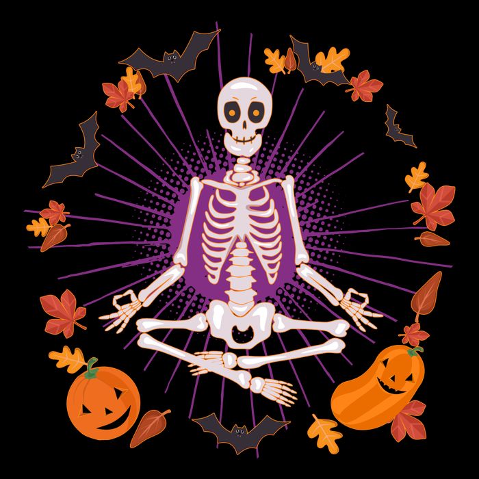 Funny Halloween Fall Autumn Namaste Yoga Skeleton Womens Tank Top