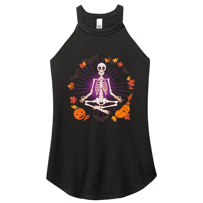 Funny Halloween Fall Autumn Namaste Yoga Skeleton Women's Perfect Tri Rocker Tank