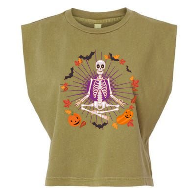 Funny Halloween Fall Autumn Namaste Yoga Skeleton Garment-Dyed Women's Muscle Tee