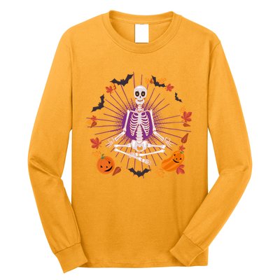 Funny Halloween Fall Autumn Namaste Yoga Skeleton Long Sleeve Shirt