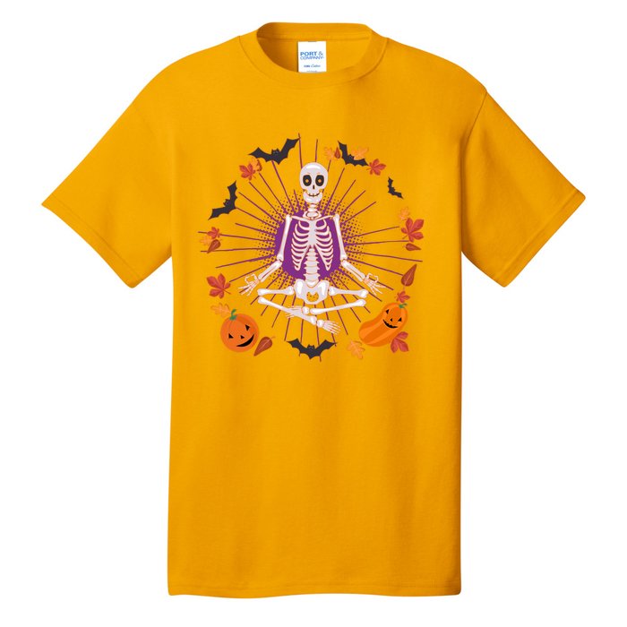 Funny Halloween Fall Autumn Namaste Yoga Skeleton Tall T-Shirt