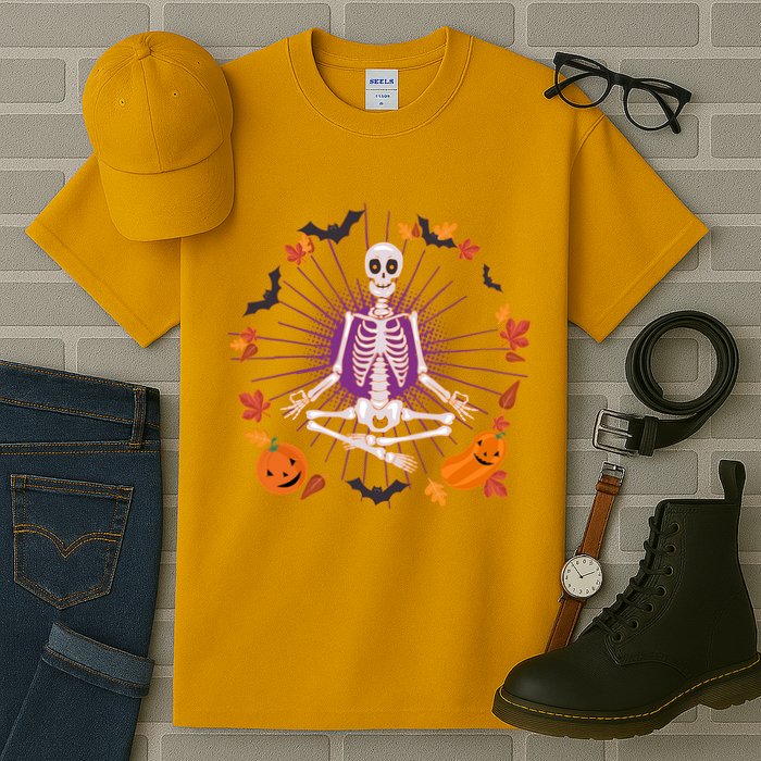 Funny Halloween Fall Autumn Namaste Yoga Skeleton Tall T-Shirt