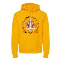 Funny Halloween Fall Autumn Namaste Yoga Skeleton Premium Hoodie