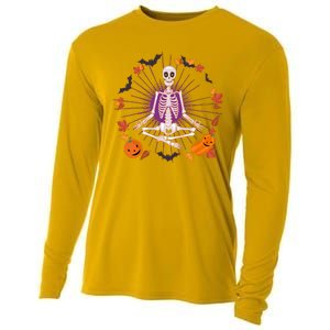 Funny Halloween Fall Autumn Namaste Yoga Skeleton Cooling Performance Long Sleeve Crew